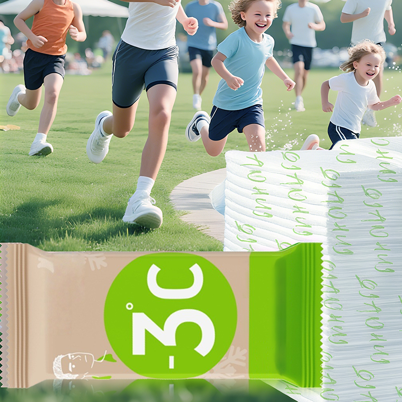 Arenzza Instant Cool & Refresh Wipes for sports and outdoors, featuring packaging with refreshing imagery and wipes inside.