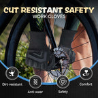 Arenzza Level 5 cut-resistant safety work and outdoor adventure gloves with reinforced palms and adjustable wrist straps.