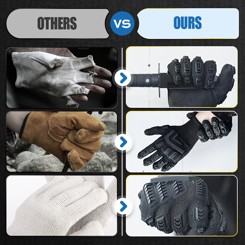 Arenzza Level 5 cut-resistant safety work and outdoor adventure gloves with reinforced palms and adjustable wrist straps.