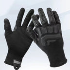 Arenzza Level 5 cut-resistant safety gloves for outdoor work and adventure, showing black protective gloves with textured palms.