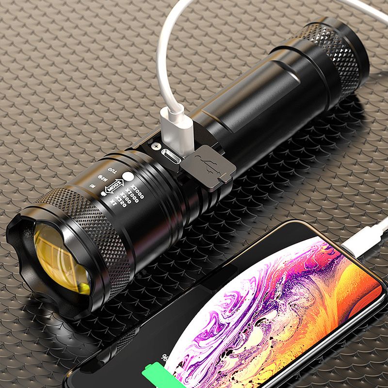 Arenzza Super Strong Light zoomable flashlight with adjustable focus, metal body, and powerful beam for outdoor sports and activities.