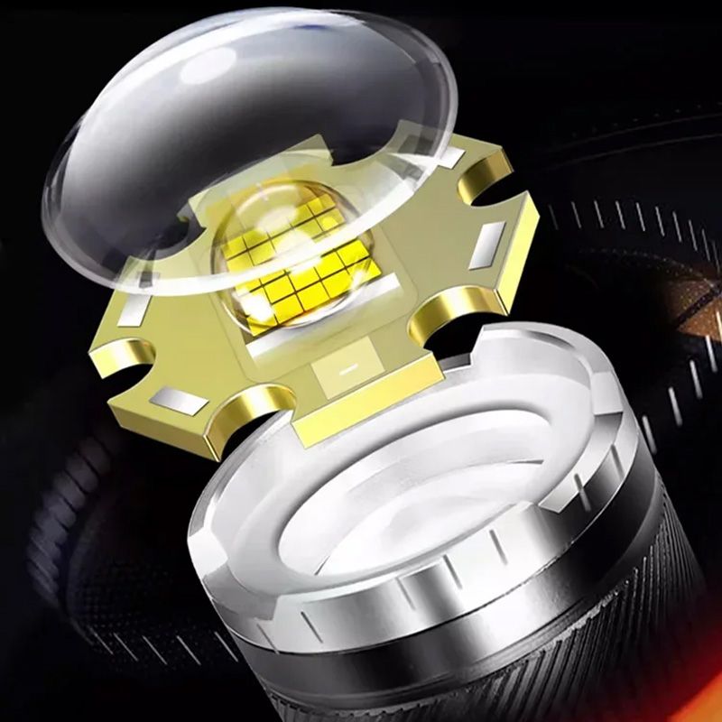 Arenzza super strong zoomable flashlight with adjustable beam, suitable for outdoor sports and activities, shown in a close-up view.