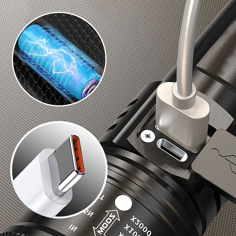 Arenzza super strong zoomable flashlight with adjustable focus, compact design, and bright LED light for outdoor activities.