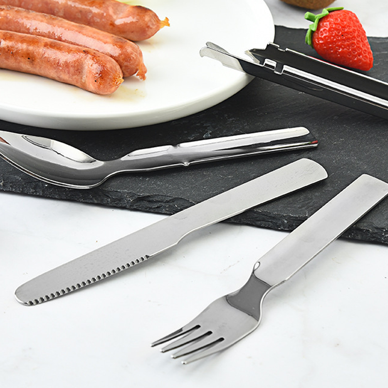 Arenzza 4-in-1 stainless steel portable cutlery set with fork, knife, spoon, and case, ideal for outdoor sports and travel.