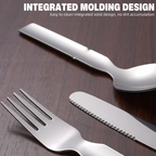 Arenzza 4-in-1 stainless steel portable cutlery set with fork, knife, spoon, and pouch for outdoor activities and travel.