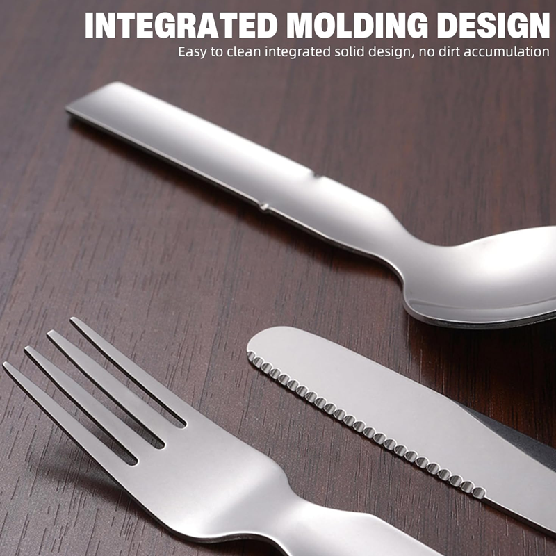 Arenzza 4-in-1 stainless steel portable cutlery set with fork, knife, spoon, and pouch for outdoor activities and travel.