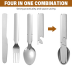 Arenzza 4-in-1 stainless steel portable cutlery set with fork, knife, spoon, and storage case for outdoor use