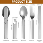 Arenzza 4-in-1 stainless steel portable cutlery set for outdoor activities, including fork, knife, spoon, and case.