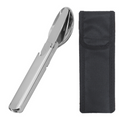 Arenzza 4-in-1 stainless steel portable cutlery set with fork, spoon, knife, and case for outdoor activities.