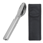 Arenzza 4-in-1 stainless steel portable cutlery set with fork, spoon, knife, and case for outdoor activities.