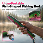 Arenzza fish-shaped telescopic fishing rod and reel combo for outdoor fishing, displayed with extended rod and reel.