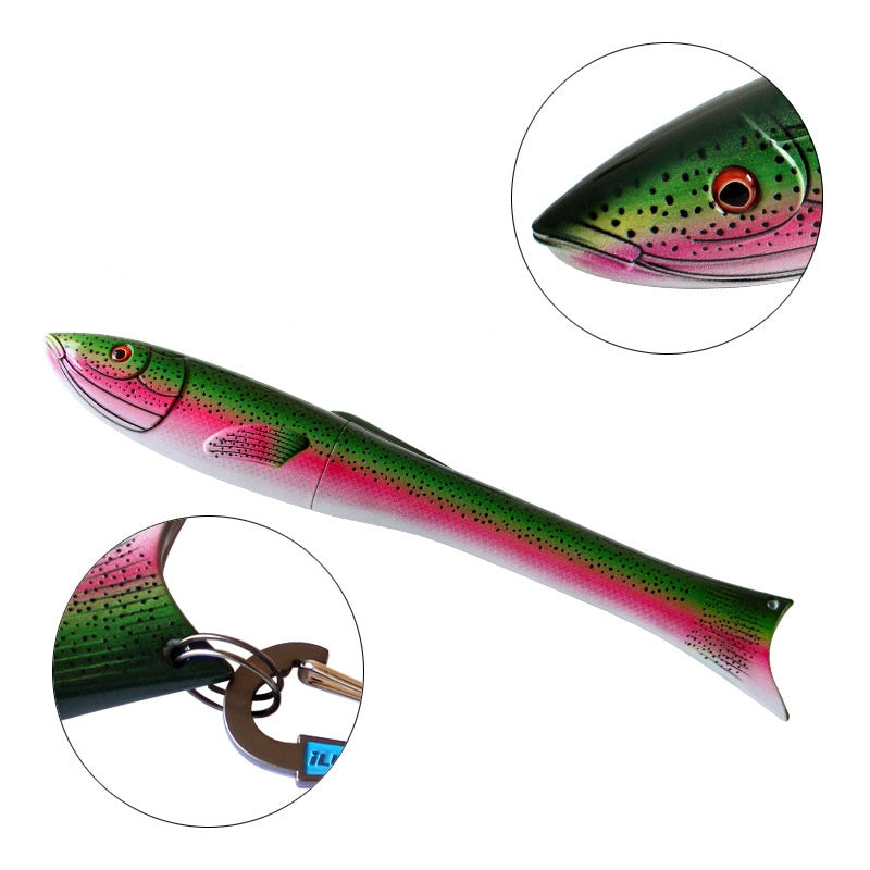 Arenzza fish-shaped telescopic fishing rod and reel combo for outdoor fishing, compact and lightweight design.