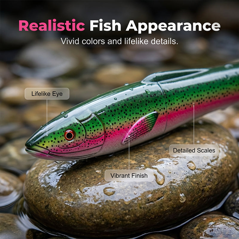 Arenzza fish-shaped telescopic fishing rod and reel combo for outdoor fishing, featuring a compact and portable design.