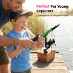 Arenzza fish-shaped telescopic fishing rod and reel combo for outdoor fishing, lightweight and portable for anglers.