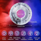 Arenzza LED cycling wheel hub light attached to a bike wheel, glowing brightly for night riding visibility and safety.