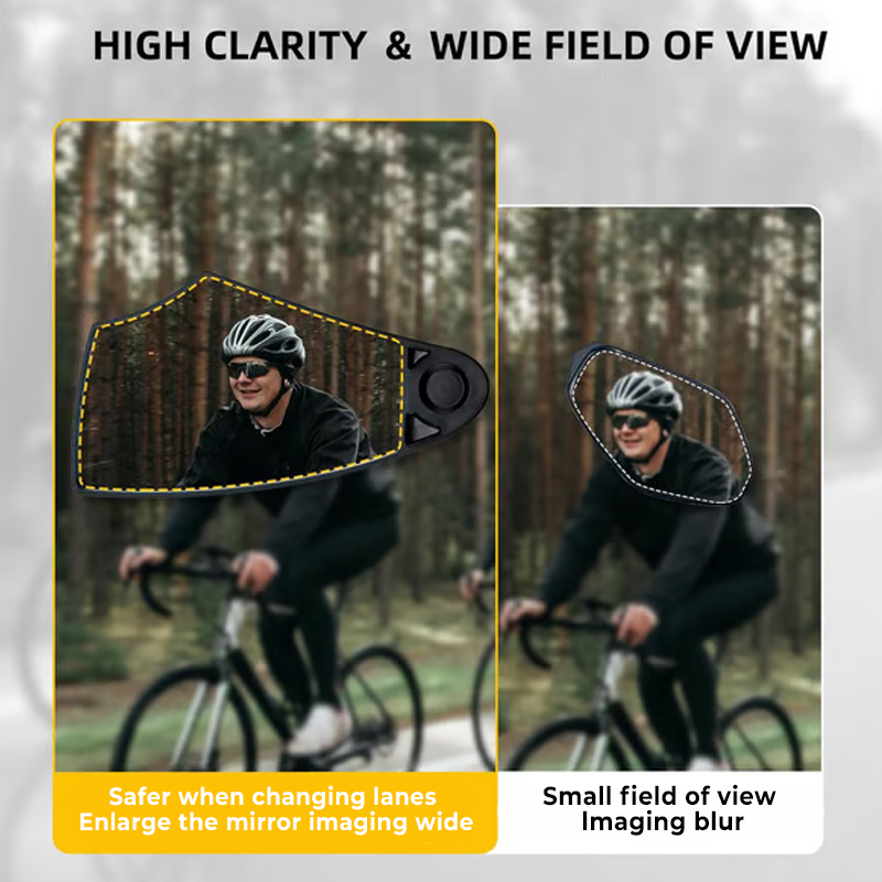 Arenzza 360° adjustable bicycle rear view mirror attached to handlebars for improved safety during cycling.