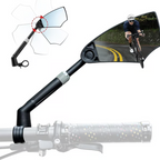 Arenzza 360° adjustable bicycle rear view mirror attached to handlebars, showing clear reflection and sturdy mount for cycling safety.