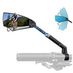 Arenzza 360° adjustable bicycle rear view mirror mounted on handlebars, showing a reflective surface for rear visibility.