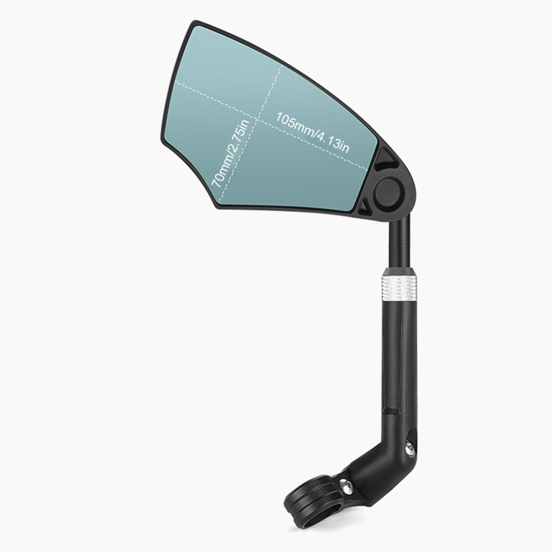Arenzza 360° adjustable bicycle rear view mirror mounted on handlebars, showing the mirror's wide-angle view for cycling safety.
