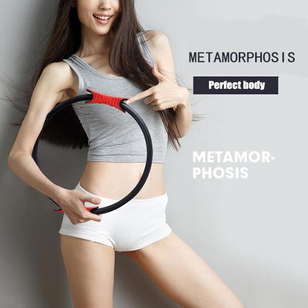 Arenzza Pilates Ring Personal Trainer for fitness, showing a circular resistance band with handles on a workout mat.