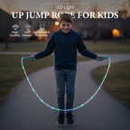 Arenzza LED light-up jump rope for kids, featuring colorful handles and illuminated rope for fun outdoor sports activity.