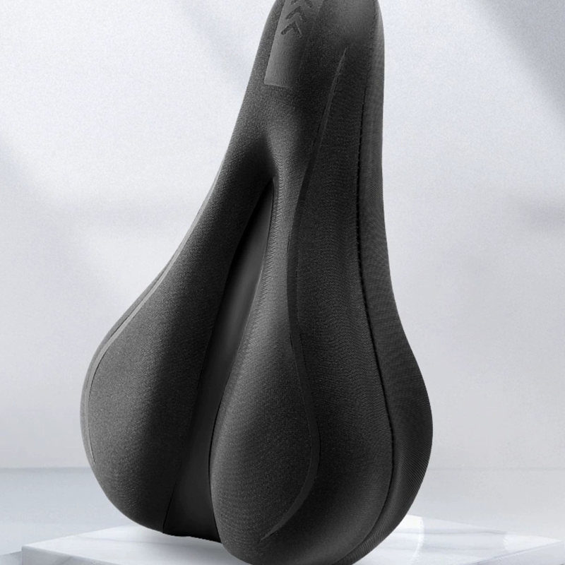 Arenzza high-elastic silicone bike saddle cover fitted over a bike saddle, showing its flexible, waterproof design for outdoor cycling.
