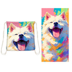 Arenzza 2-in-1 printed beach towel backpack featuring colorful beach towel with straps for outdoor sports and beach use.