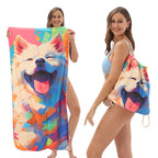 Arenzza 2-in-1 printed beach towel backpack featuring colorful tropical design, sports and outdoor style, versatile and lightweight.