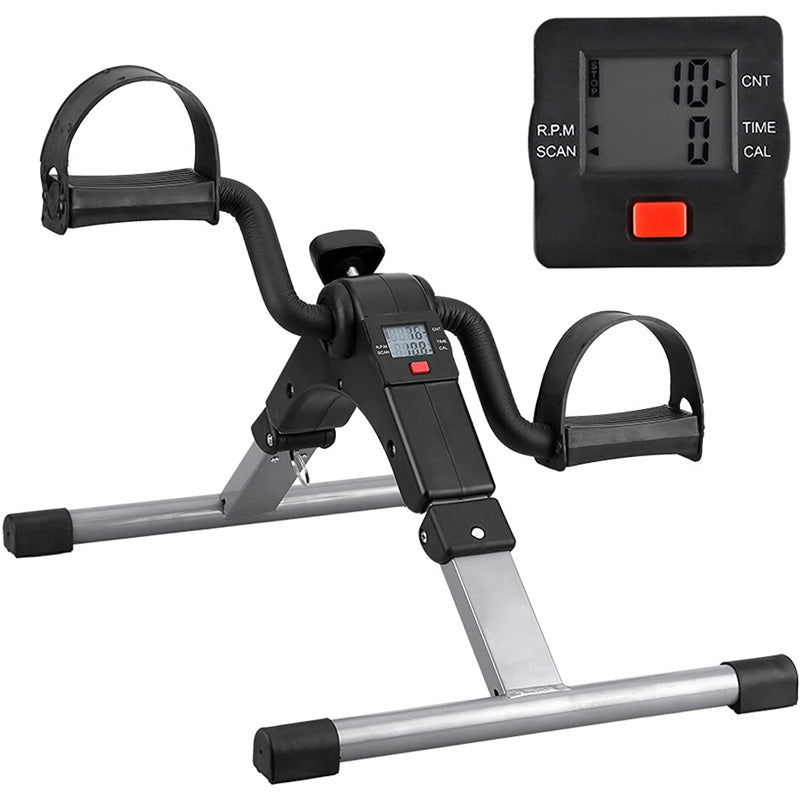 Arenzza mini folding pedal exerciser for under desk use, compact exercise equipment with adjustable resistance and non-slip foot pedals.