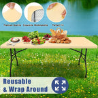 Arenzza fitted spandex table cover on rectangular and square tables, showcasing a sleek, stretchy fabric design for sports and outdoor events.