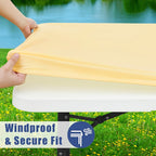 Aarenza fitted spandex table cover for rectangular and square tables, designed for sports and outdoor events, in vibrant fabric.