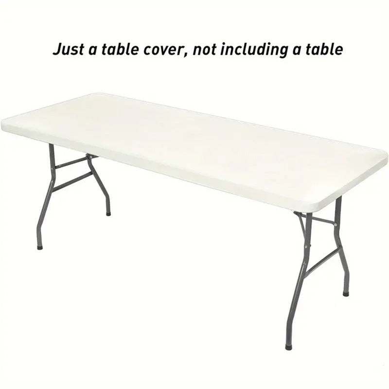 Aarenzza fitted spandex table cover on a rectangular table, showcasing smooth, snug fit for sports and outdoor events.