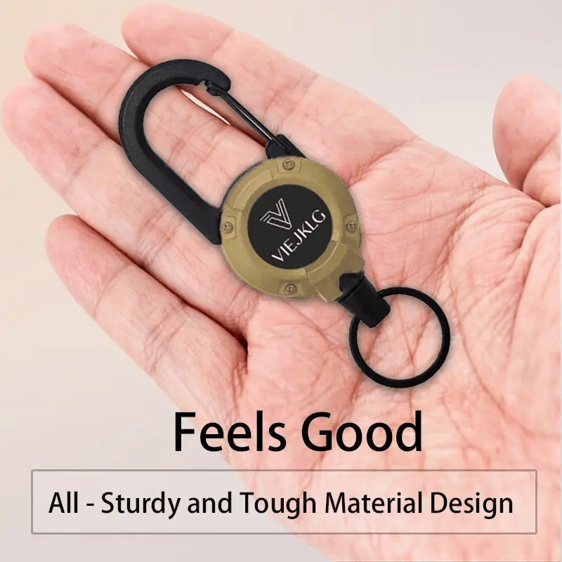 Arenzza retractable steel carabiner keychain with 65cm lanyard, lightweight and durable for outdoor and sports use.