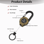 Arenzza retractable carabiner keychain with 65cm steel lanyard, lightweight and sturdy for outdoor keys and accessories.