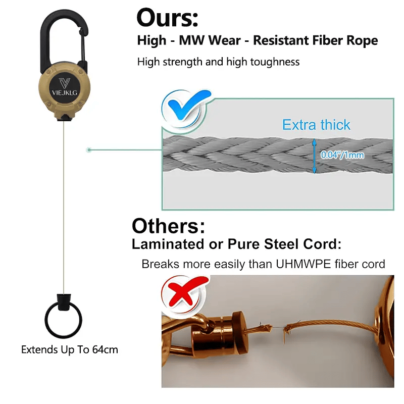Arenzza retractable carabiner keychain with 65cm steel lanyard, lightweight, sturdy, and designed for sports and outdoor use.