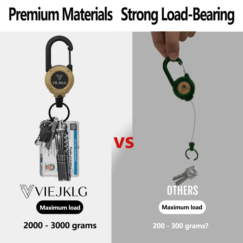 Arenzza retractable carabiner keychain with 65cm steel lanyard, lightweight and sturdy for outdoor sports and outdoor use.