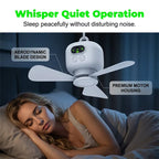 Rechargeable Arenzza ceiling fan with LED lights, portable for outdoor use, featuring sleek design and bright illumination.