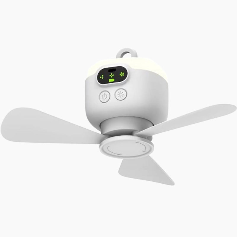 Arenzza rechargeable ceiling fan with LED lights, portable outdoor fan for cooling and brightening indoor or outdoor spaces.