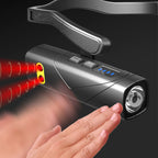 Arenzza LED rechargeable ear headlamp in black, lightweight design, worn on head for running and outdoor night activities.