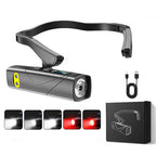 Arenzza LED rechargeable ear headlamp worn on head, lightweight, hands-free design ideal for running and outdoor night activities.