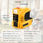 Arenzza compact DC to AC inverter for cars, motorhomes, and outdoor use, shown connected with power outlets and cables.