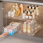 Acrylic Arenzza pull-out storage organizer with multiple compartments for efficient kitchen or office organization.