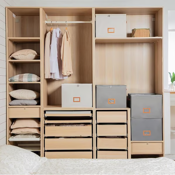 Arenzza fabric shoe organizer storage box with multiple compartments for organizing shoes and keeping space tidy.