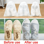 Arenzza reusable drawstring shoe storage bags in black, made of lightweight fabric, with drawstring closure for organizing shoes.