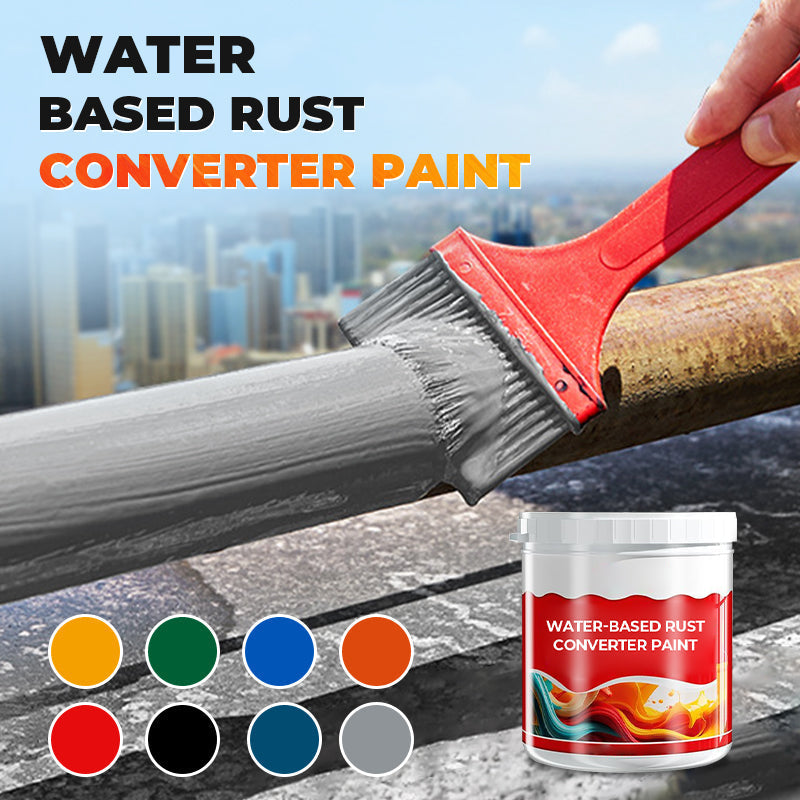 Arenzza water-based rust converter paint used on a storage and organizer surface, showing rust removal and finishing details.