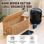 Arenzza hand-woven rattan cable organizer box with lid for storage and organization of cables and small items.