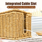 Hand woven rattan cable organizer box with lid from Arenzza, designed for neat storage of cables and small accessories.