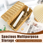 Aarenza hand-woven rattan cable organizer box with lid for storage and organization of cables and small items.