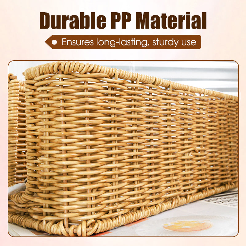 Arenzza hand-woven rattan cable organizer box with lid, natural storage container for organizing cables and small items.
