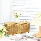 Hand woven rattan cable organizer box with lid, stylish storage and organizer by Arenzza for neat cable management.